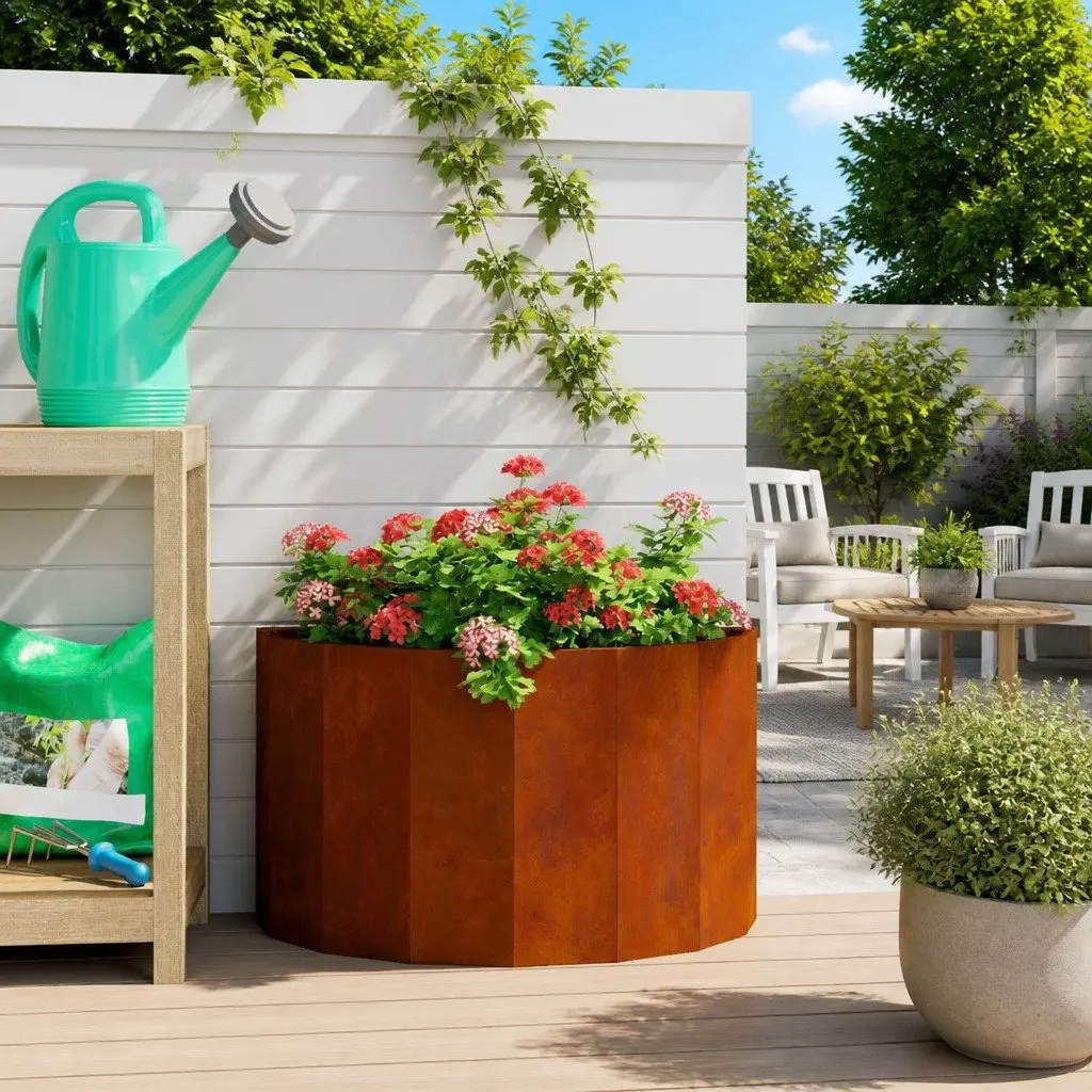 Half Round Garden Planter in Brown Steel 60x30x35cm