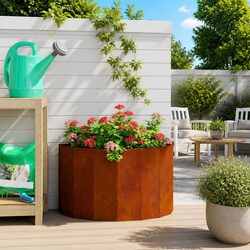 Durable Half Round Garden Planter in Brown Steel 60x30x35cm