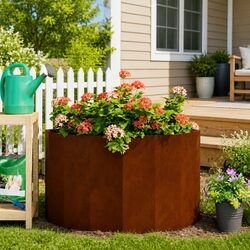 Stylish Half Round Outdoor Planter in Weathering Steel 90x45x50cm