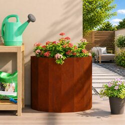 Durable Half Round Garden Planter in Brown Steel 60x30x50cm