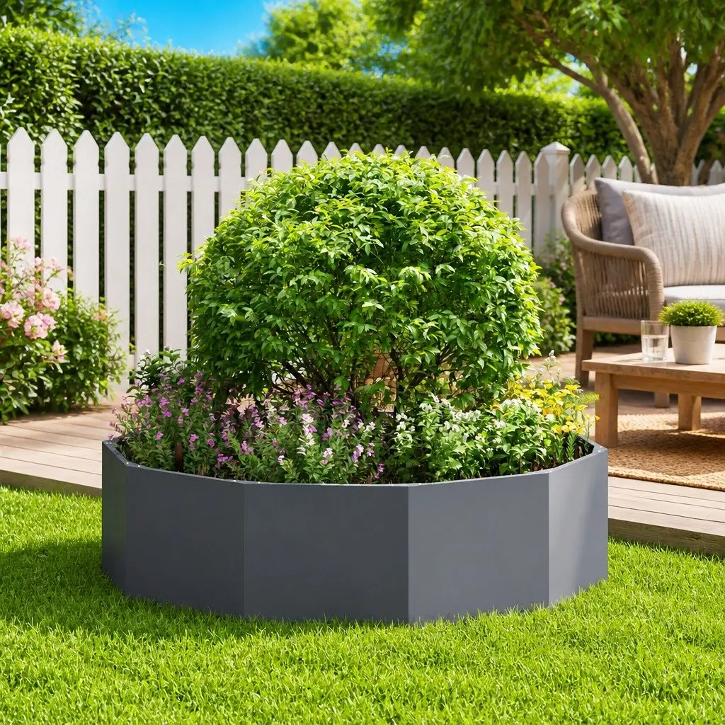 Anthracite Round Garden Planter 120x120x35cm