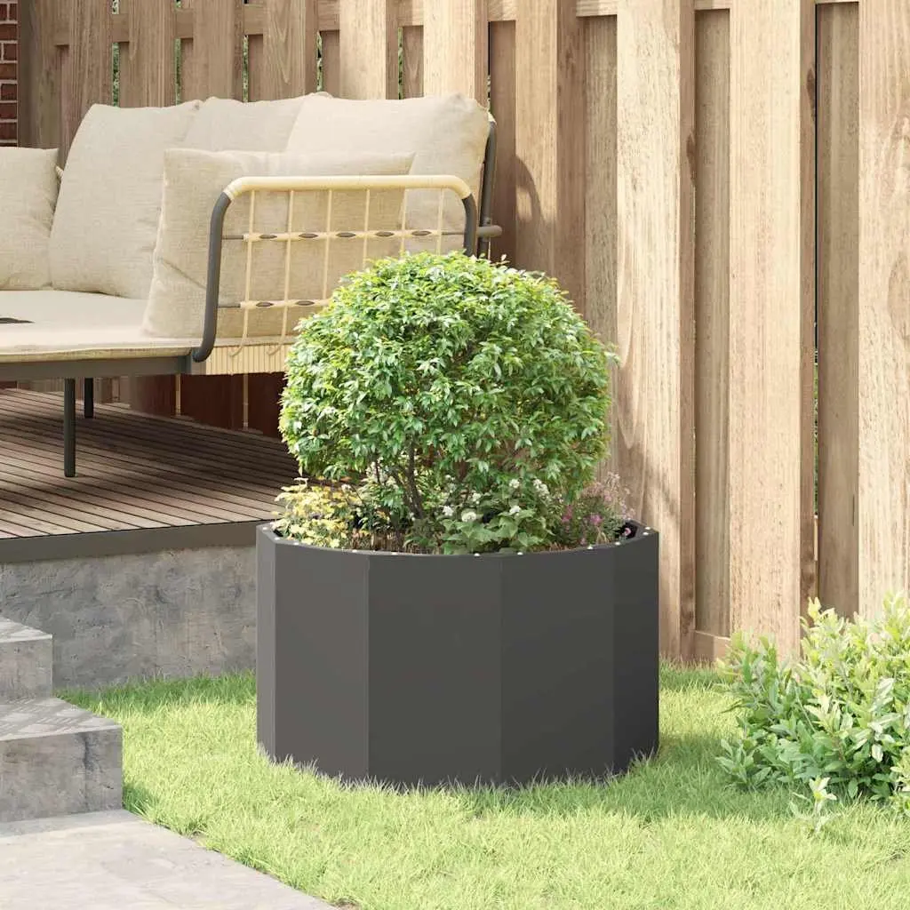 Round Steel Planter 60x60x35cm Black Outdoor