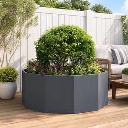Round Garden Planter Anthracite 120x120x50cm Outdoor Steel Pot Large Patio