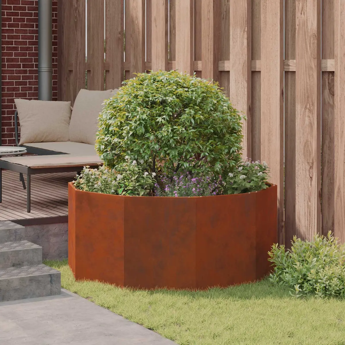 Round Garden Planter Steel 120cm Brown