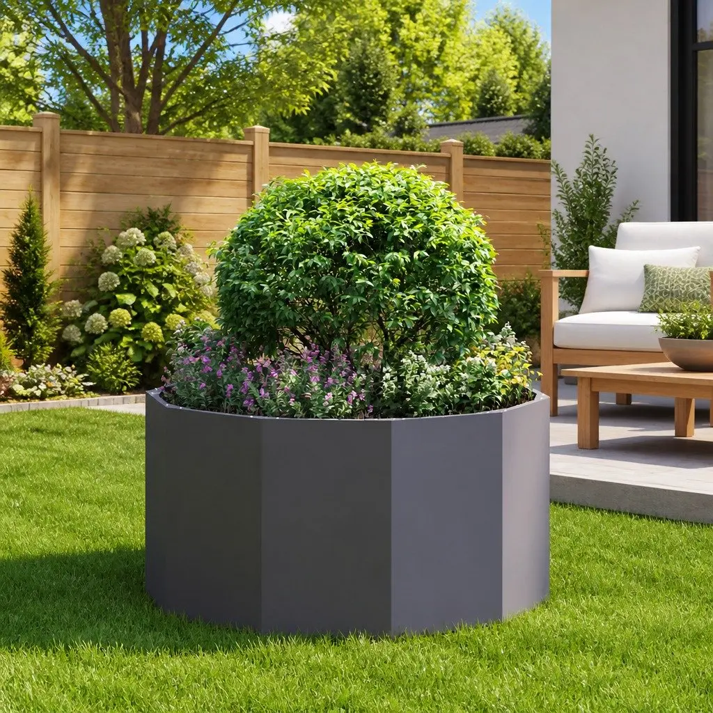 Round Steel Planter 90x90x50cm Black