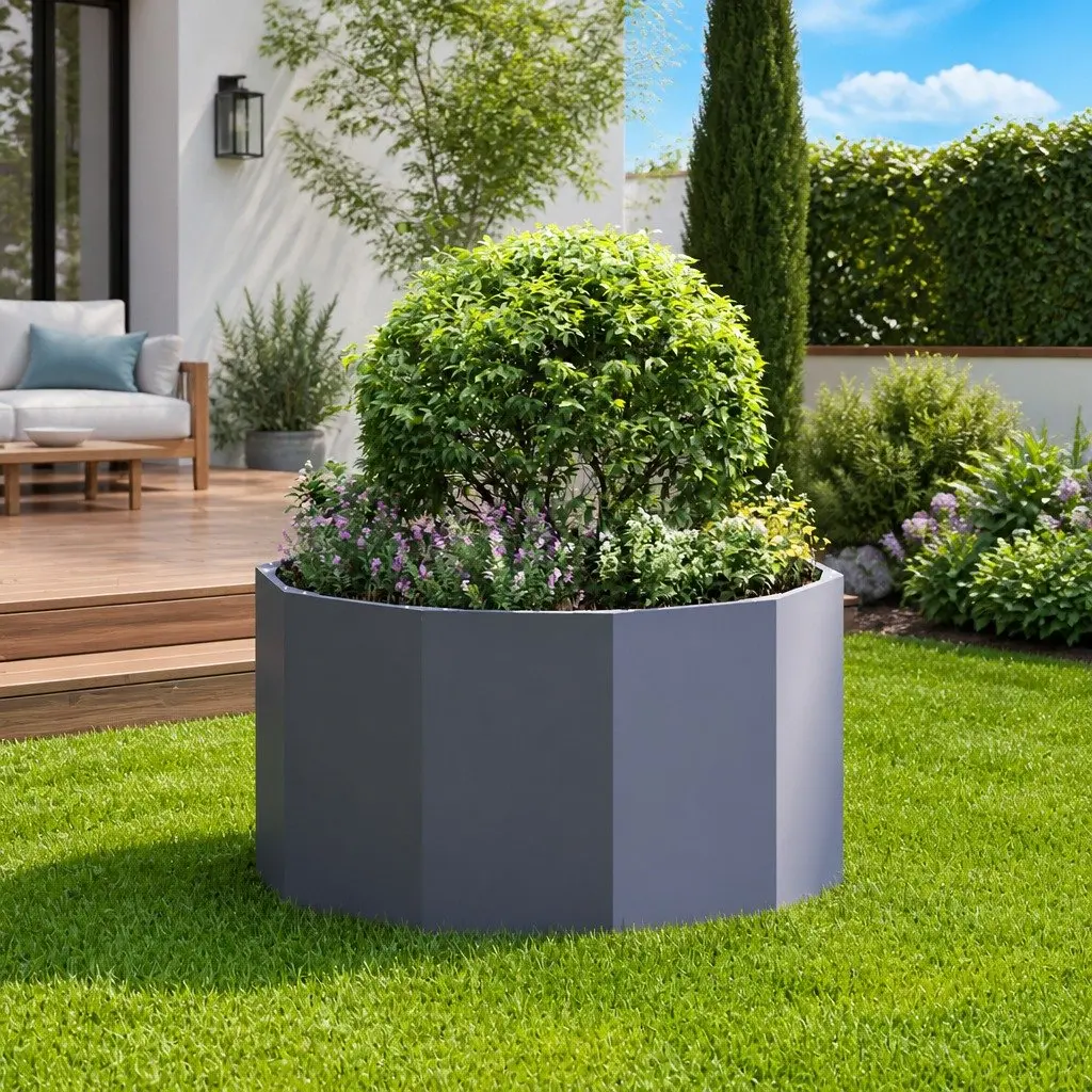 Round Steel Garden Planter in Anthracite