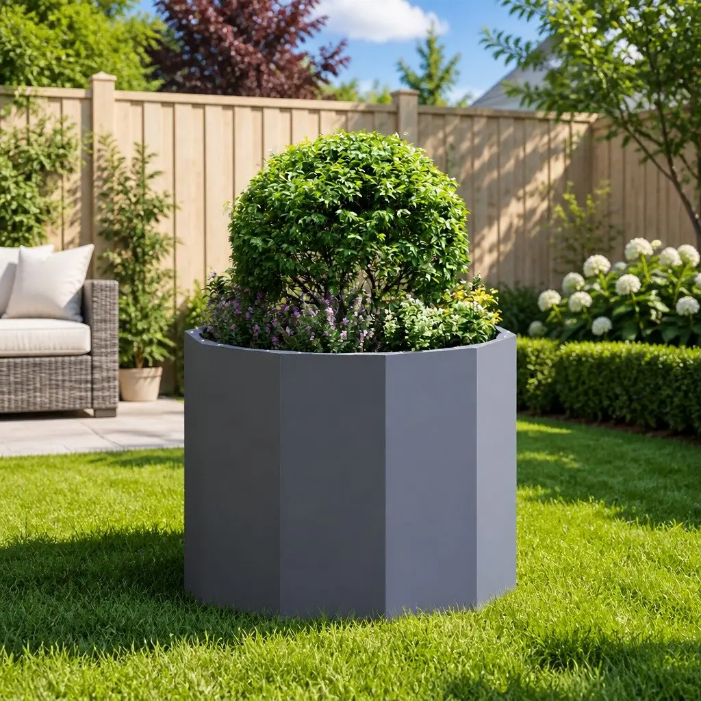 Round Anthracite Garden Planter 60x60x50cm