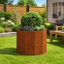 Weathered Round Steel Garden Planter for Outdoor Use