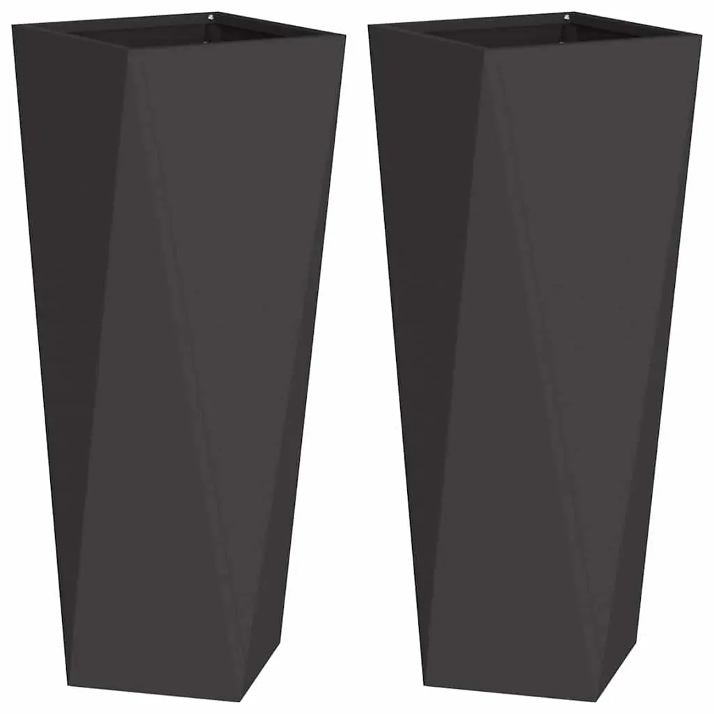 Steel Planter Box 30 x 30 x 75 cm Black Outdoor Garden Pot Rectangular 2 Piece Set