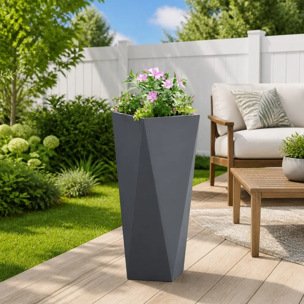 Steel Planter Box Anthracite Rectangular Outdoor Pot 30 x 30 x 75 cm