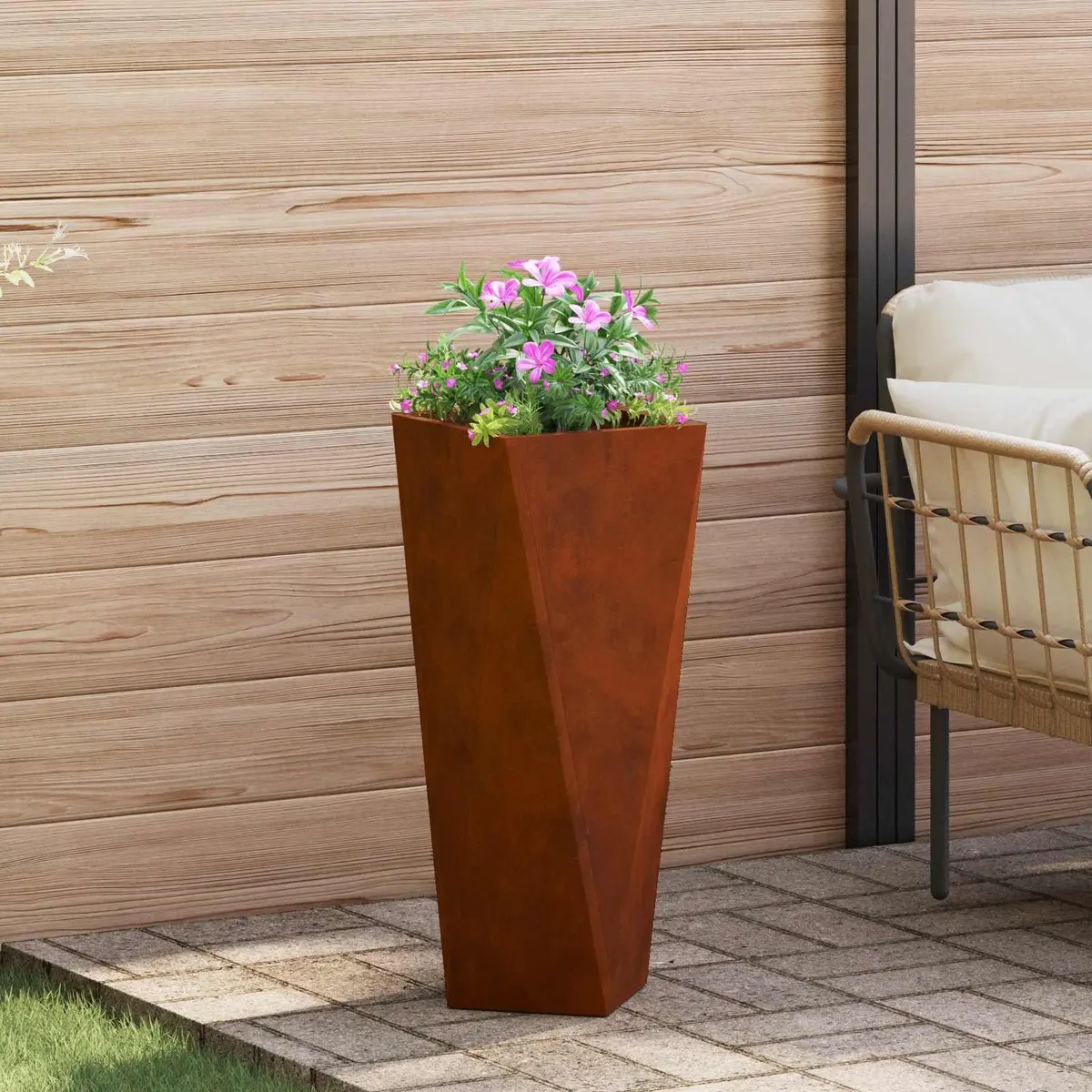Garden Planter Steel Large 30x30x75cm Brown Rusty 2 Pcs