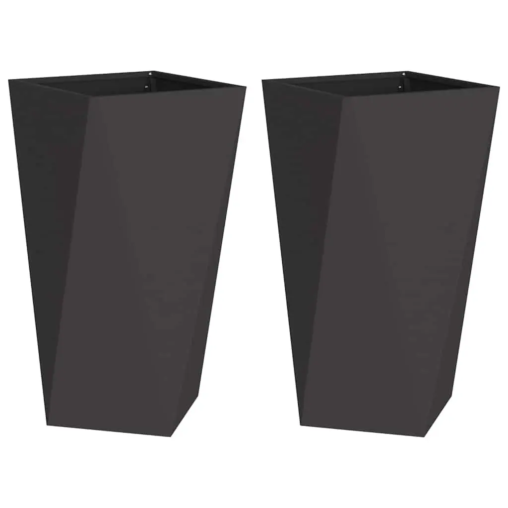 Steel Planter Box Set 2 Pcs Steel 40 x 40 x 75 cm Black Outdoor Garden Pot Decorative