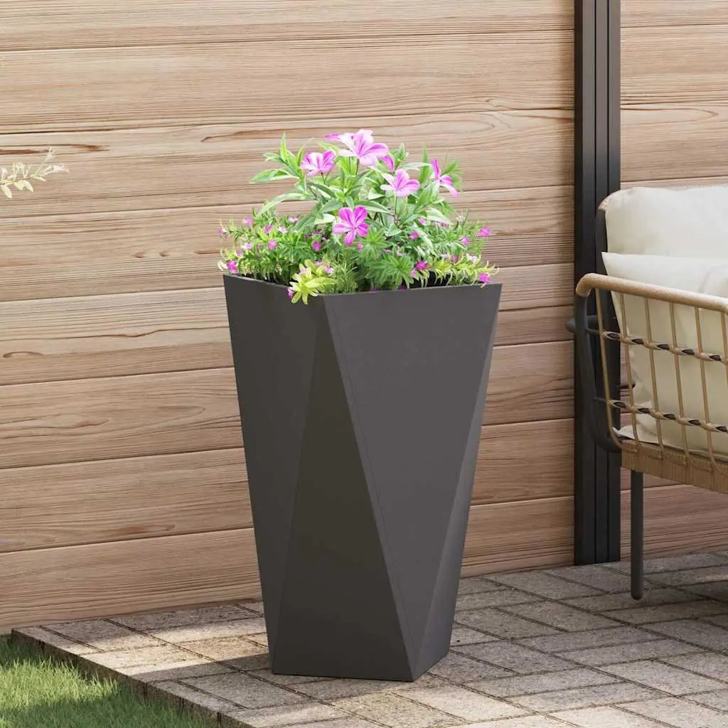 Steel Planter Box Set 2 Pcs Steel 40 x 40 x 75 cm Black Outdoor Garden Pot Decorative
