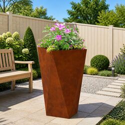 Garden Planter Box Rectangular Outdoor Steel Weathering 40x40x75cm Brown