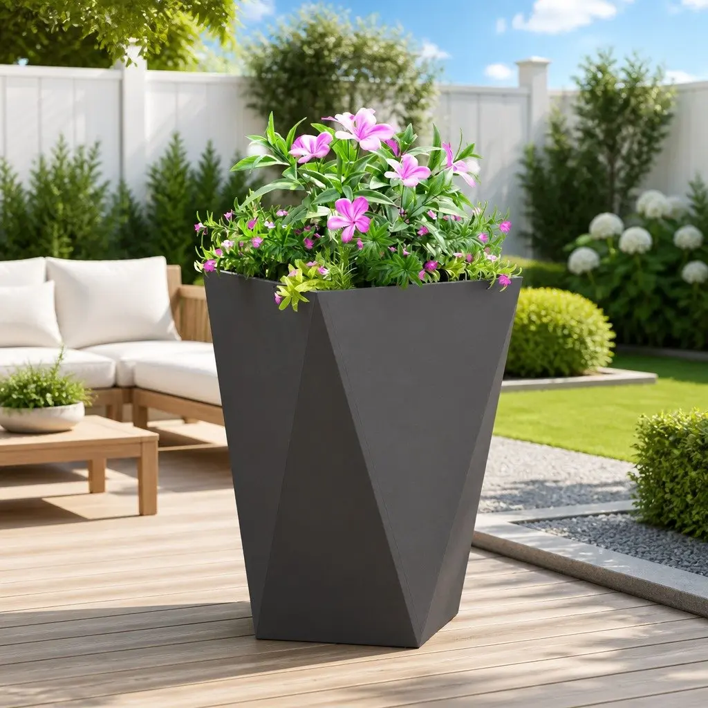 Steel Planter Box Black 50x50x75cm Outdoor Garden Raised Flower Pot