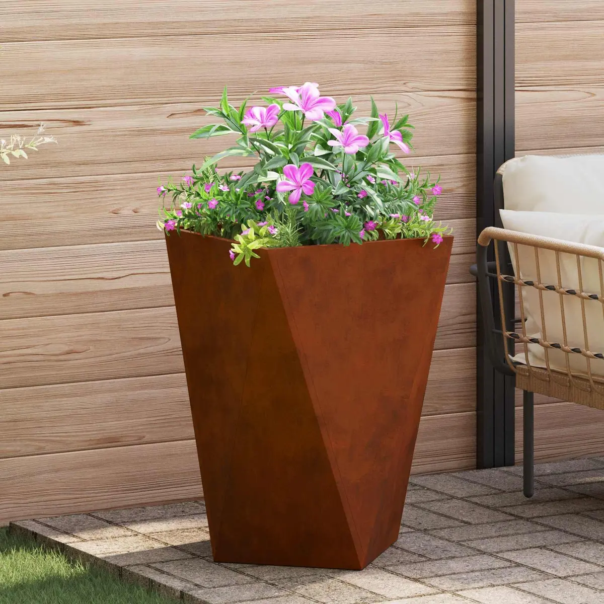 Garden Planter 2 pcs Steel Outdoor Pot Box Corrugated Sides Terrace Decoration
