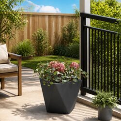 Steel Planter Box 30x30x30cm Black Outdoor Garden Corrugated Rectangular Plant