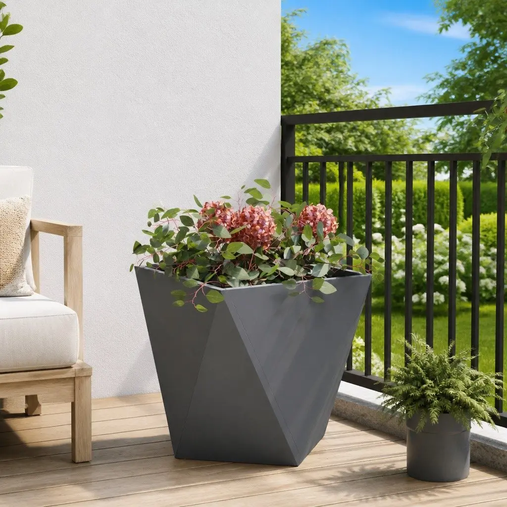 Steel Planter Box Anthracite 40x40x40cm Outdoor Corrugated