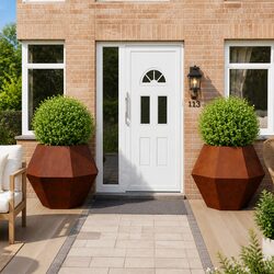 Rectangular Steel Garden Planter 2pc Set Outdoor Patio Terrace Weathering Brown