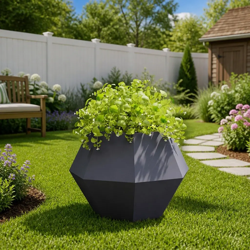 Anthracite Rectangular Steel Garden Planter 75 x 75 x 60 cm