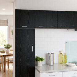 Modern Hanging Kitchen Cabinet in Black Oak and White