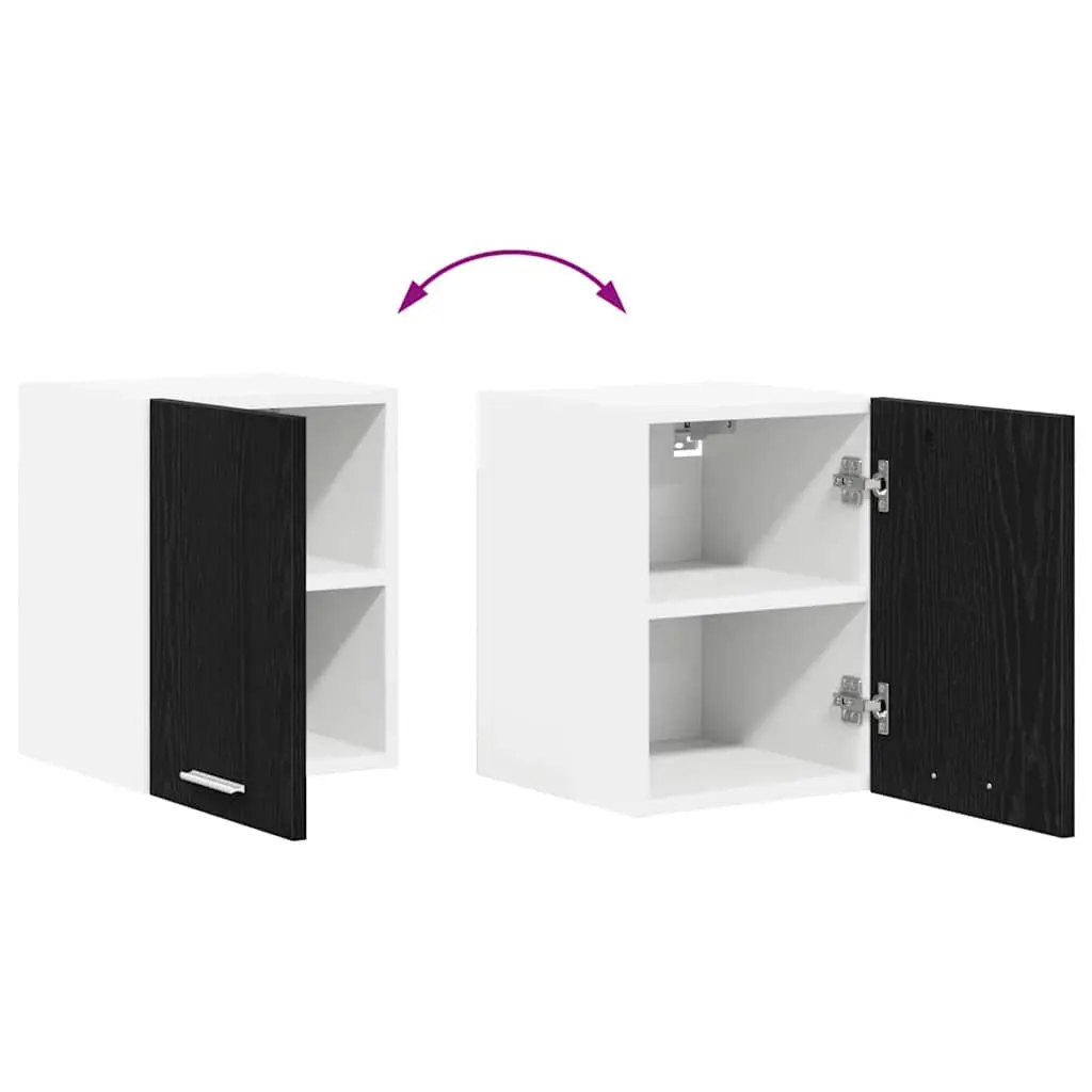 Hanging Kitchen Cabinet in Black Oak and White