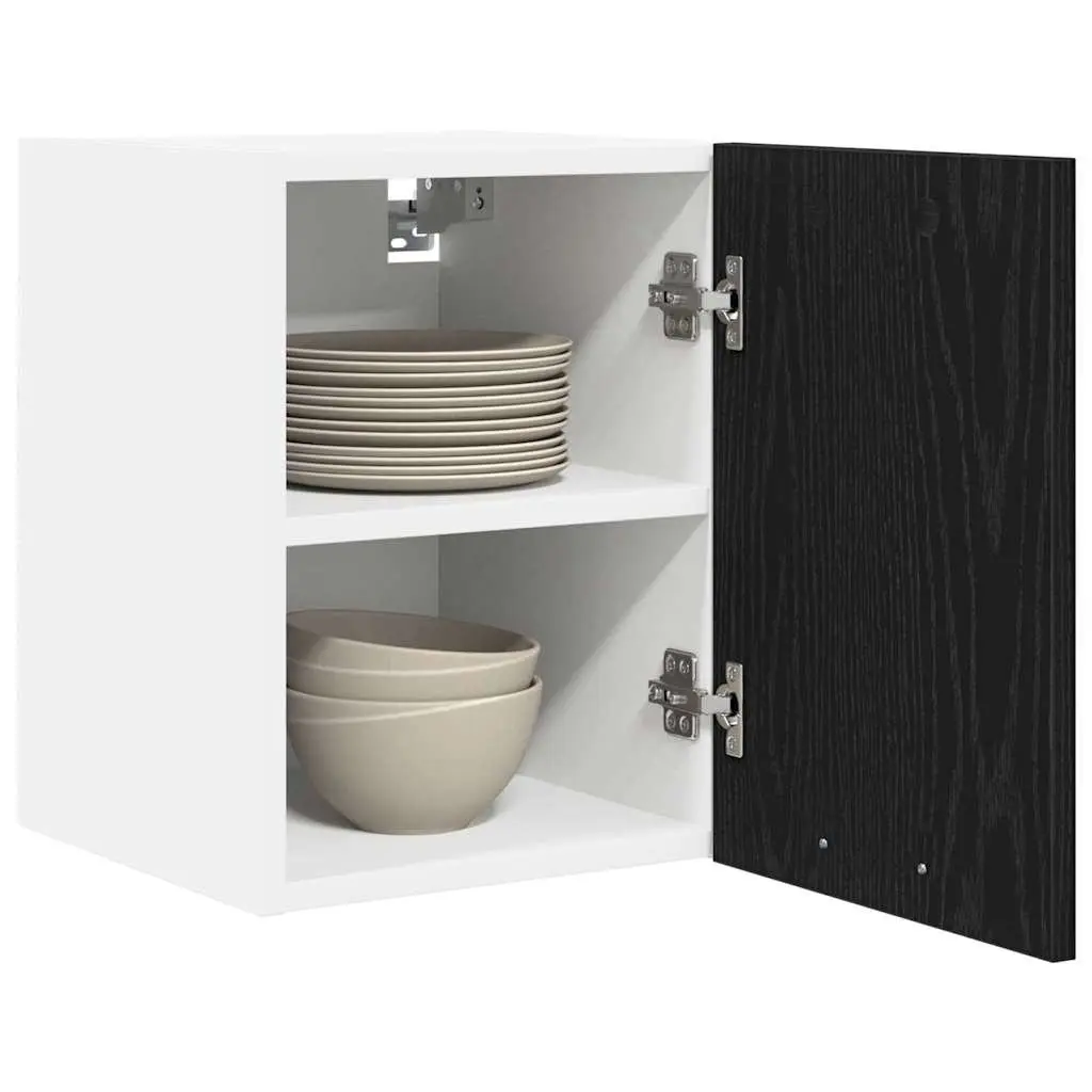 Hanging Kitchen Cabinet in Black Oak and White