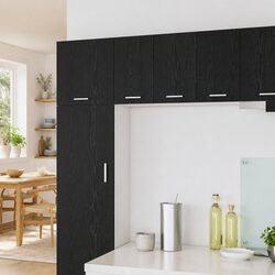 Modern Black Oak and White Hanging Kitchen Cabinets Set