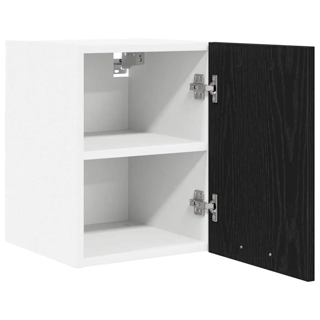 Black Oak and White Hanging Kitchen Cabinets Set