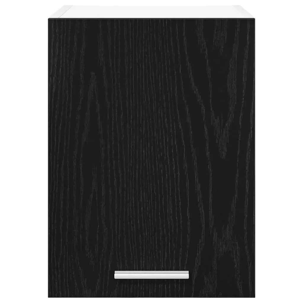 Black Oak and White Hanging Kitchen Cabinets Set