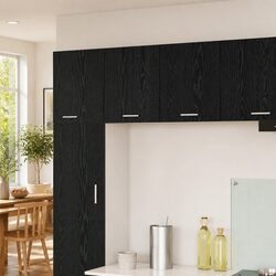 Modern Black Oak and White Hanging Kitchen Cabinet