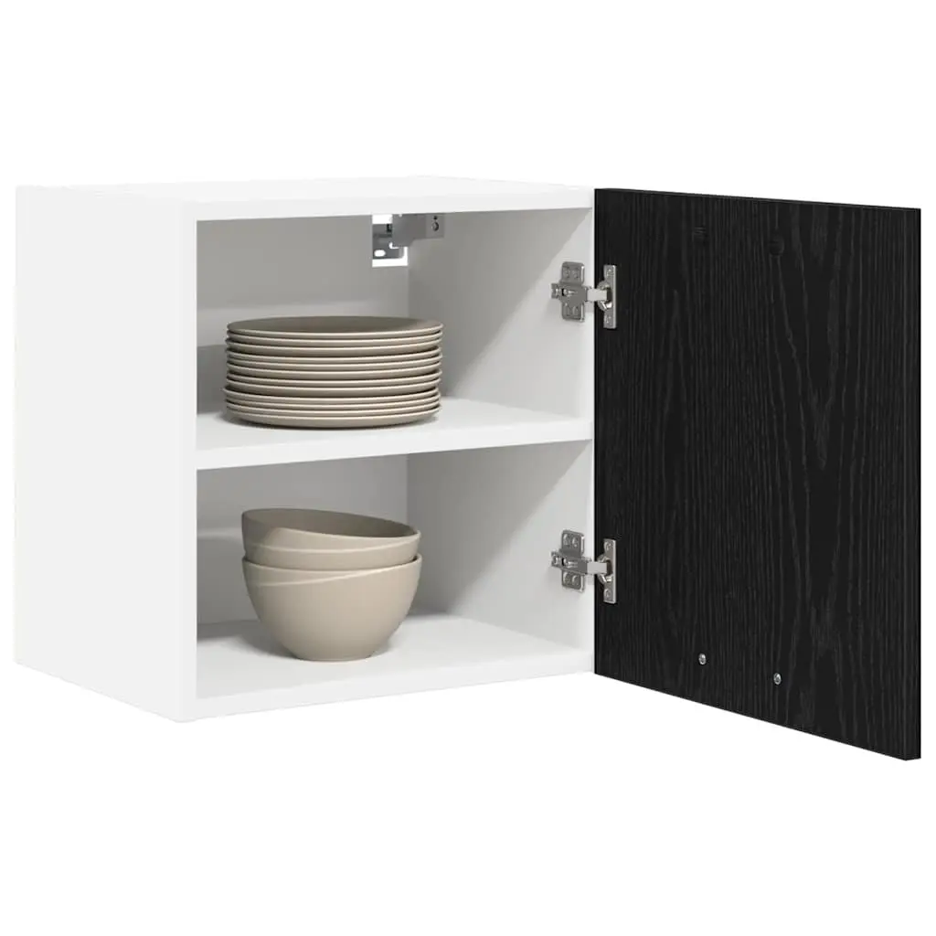 Black Oak and White Hanging Kitchen Cabinet