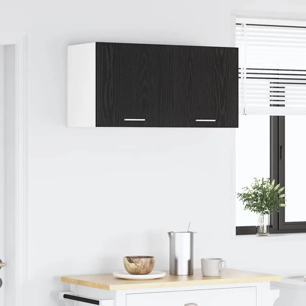 Black Oak and White Hanging Kitchen Cabinet