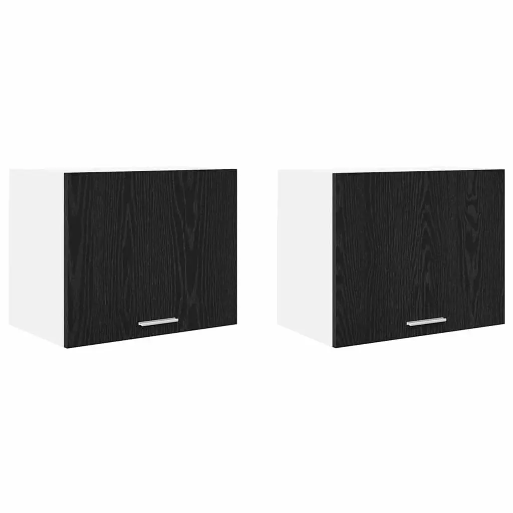 Black Oak & White Hanging Kitchen Cabinets Set