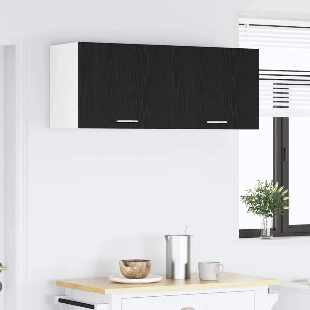 Black Oak & White Hanging Kitchen Cabinets Set