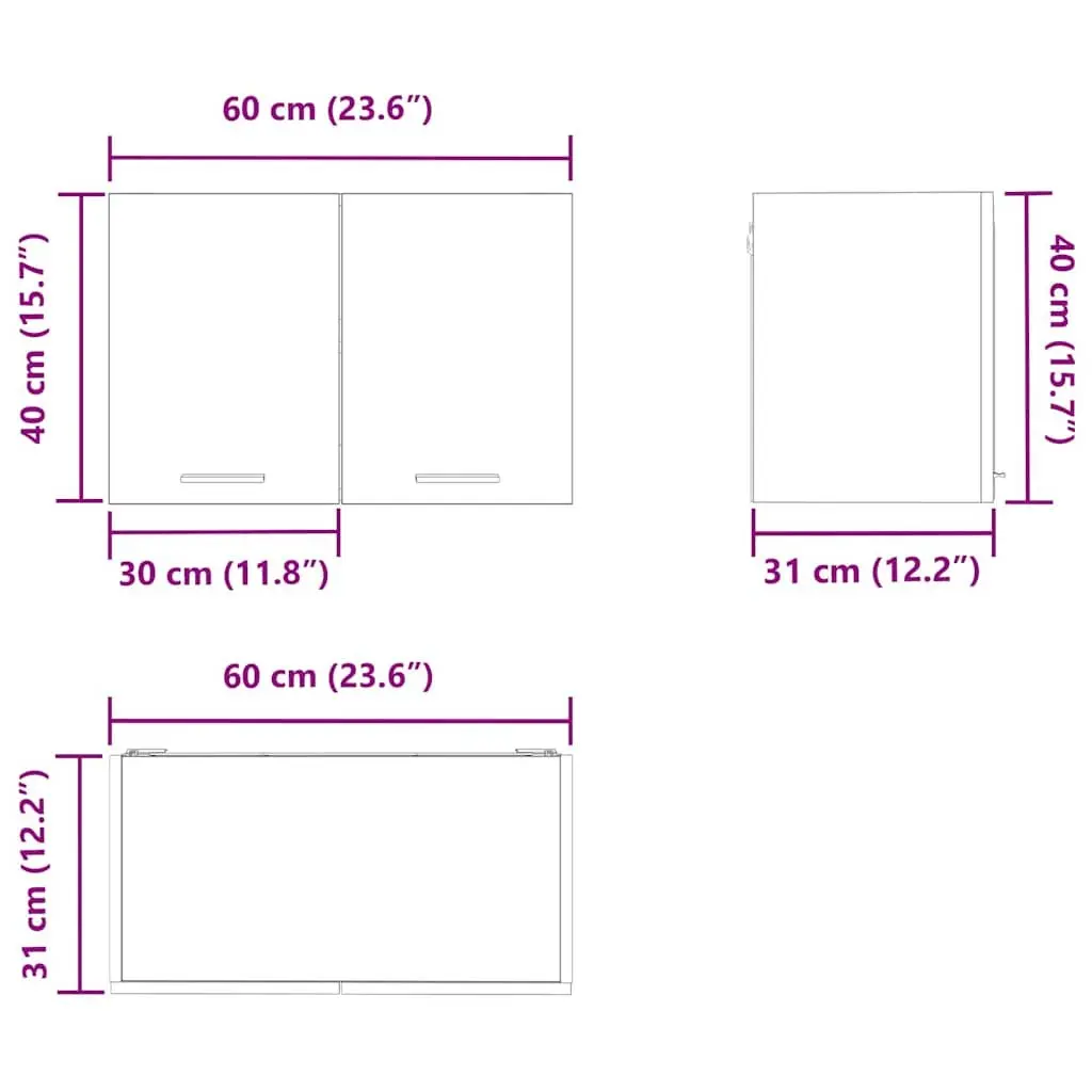 Hanging Kitchen Cabinet 2 pcs White Modern Storage Cupboard 60x31x40cm