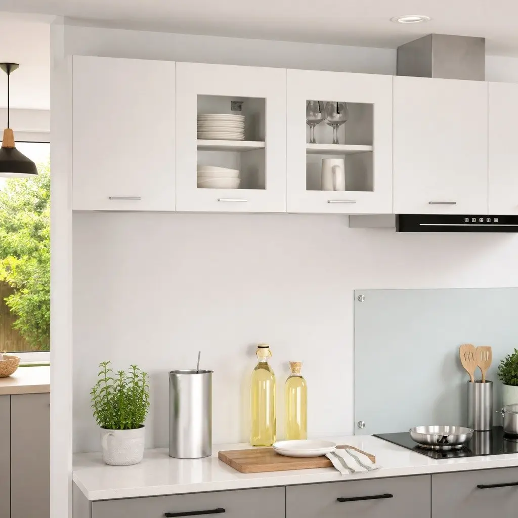White Engineered Wood Hanging Kitchen Cabinets