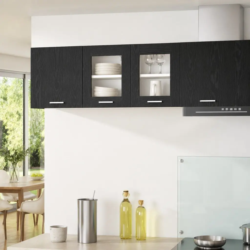 Hanging Kitchen Cabinet Engineered Wood Black Oak 2 Piece