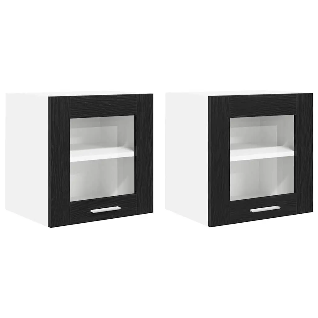 Hanging Kitchen Cabinet Engineered Wood Black Oak 2 Piece