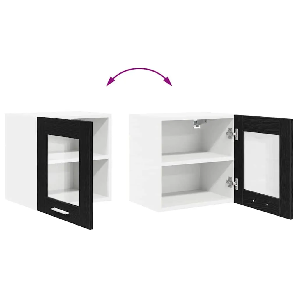Hanging Kitchen Cabinet Engineered Wood Black Oak 2 Piece