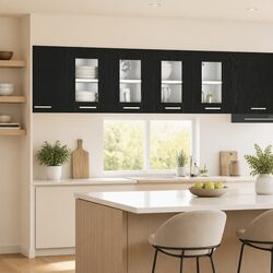 Modern Black Oak Hanging Kitchen Cabinet for Storage