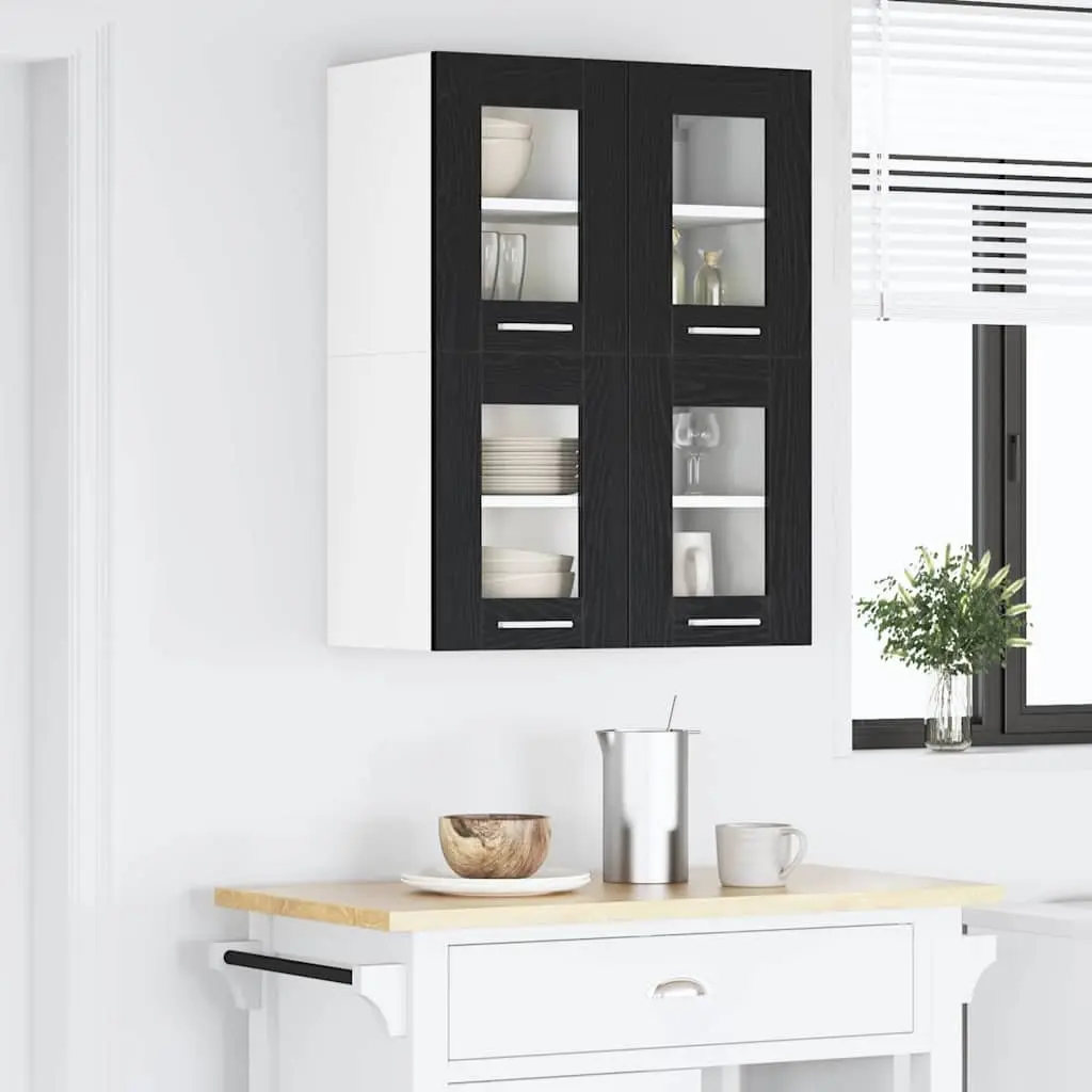 Hanging Cabinet 2 pcs Black Oak Kitchen Storage Engineered Wood Modern Design