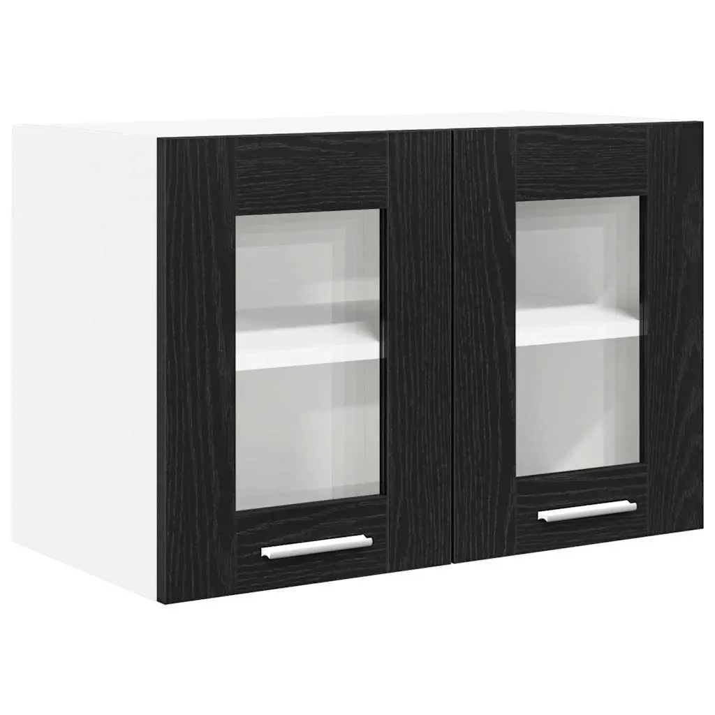 Hanging Cabinet 2 pcs Black Oak Kitchen Storage Engineered Wood Modern Design