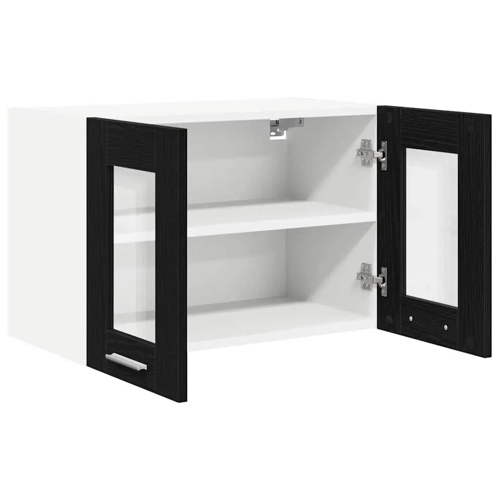 Hanging Cabinet 2 pcs Black Oak Kitchen Storage Engineered Wood Modern Design