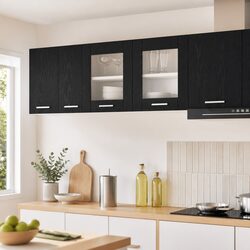 Stylish Black Oak and White Hanging Kitchen Cabinet