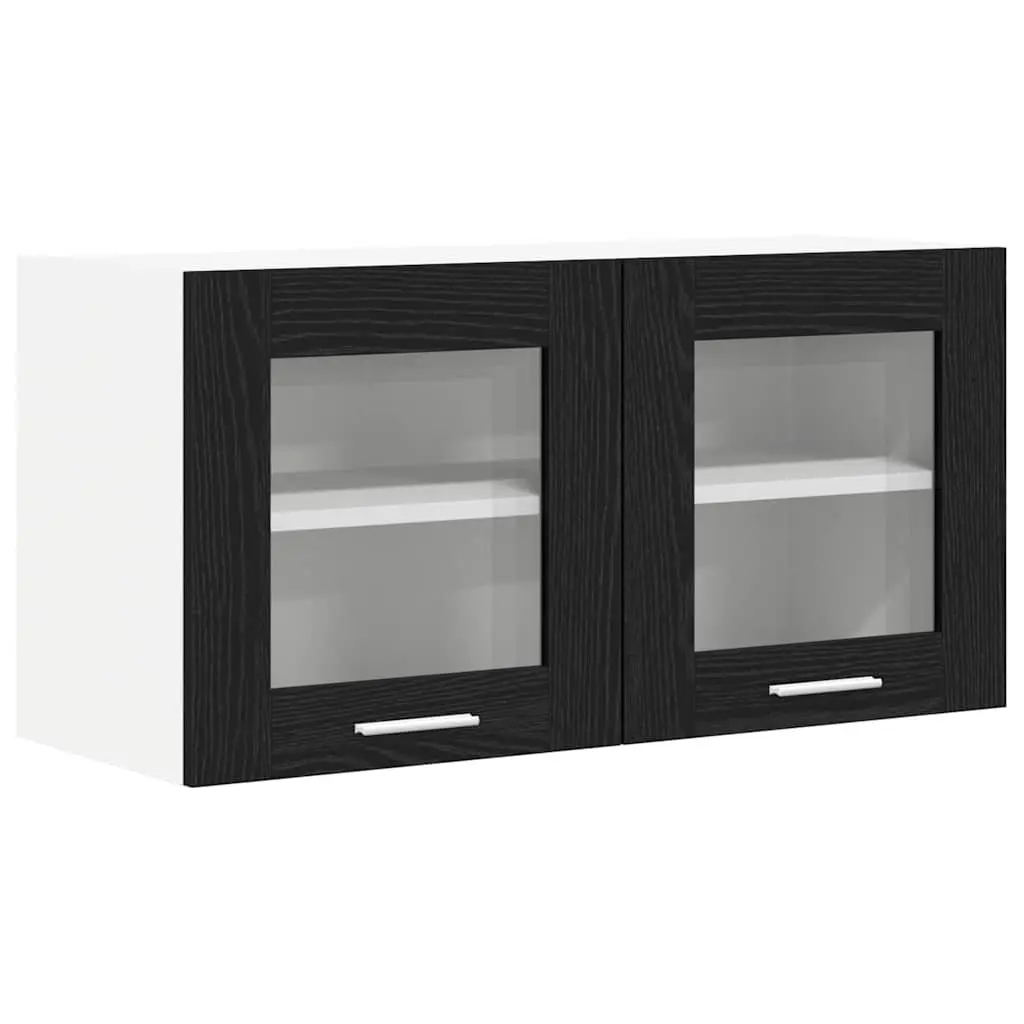 Black Oak and White Hanging Kitchen Cabinet