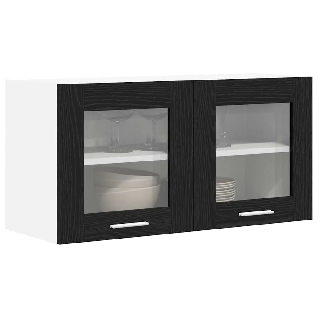 Black Oak and White Hanging Kitchen Cabinet