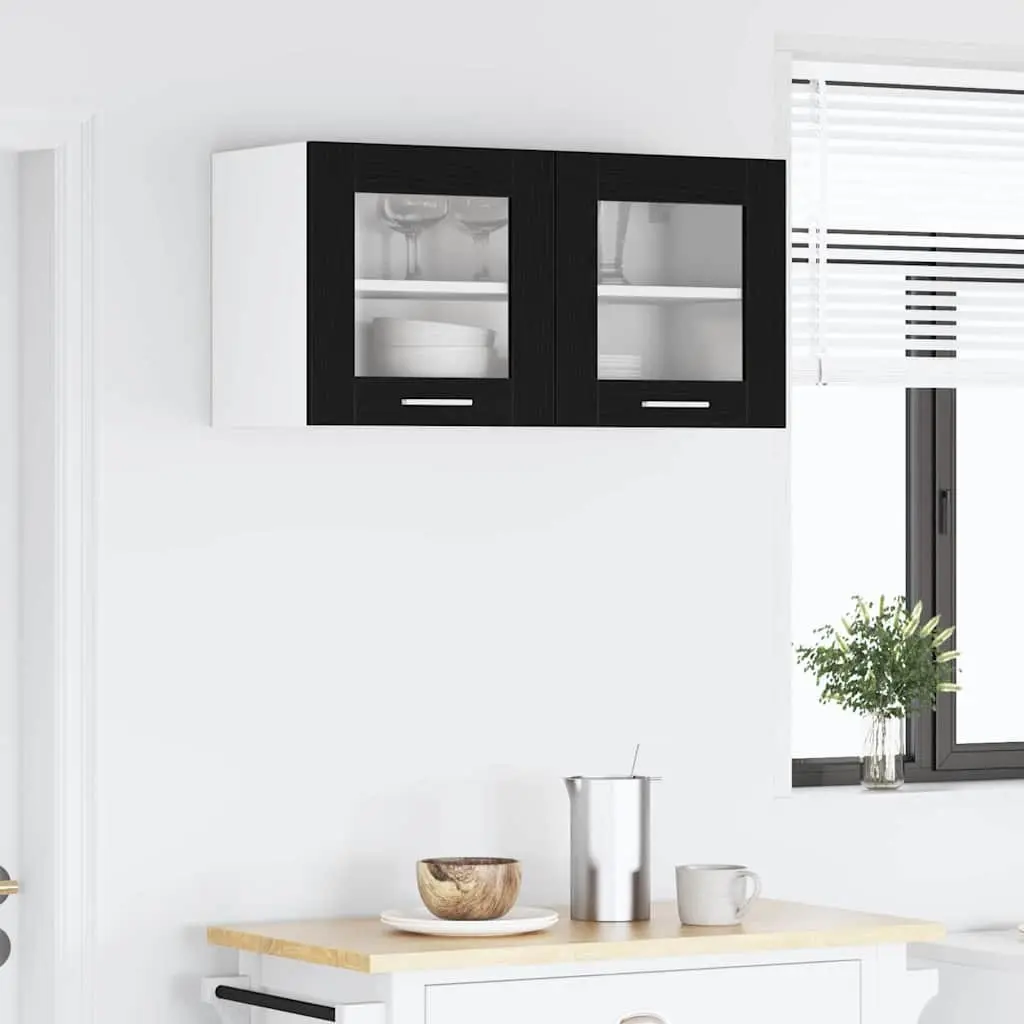 Black Oak and White Hanging Kitchen Cabinet