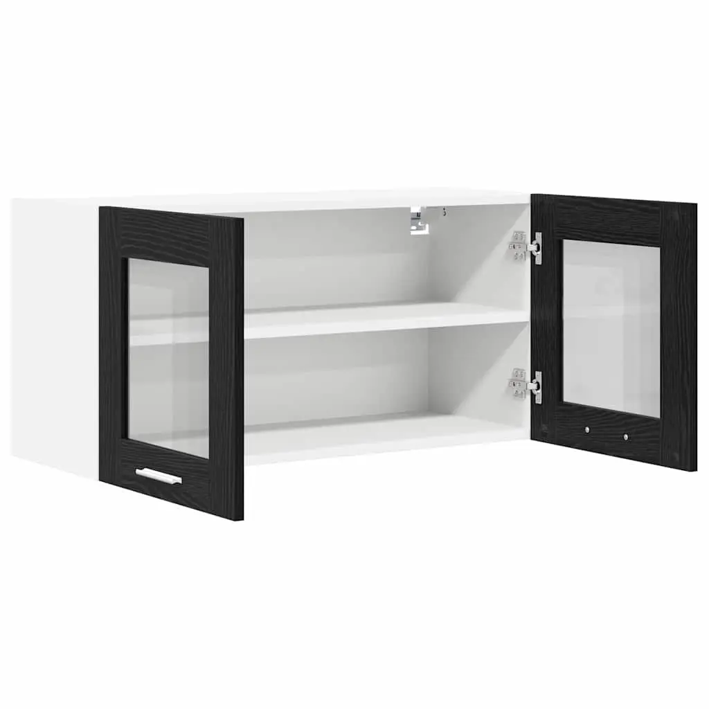 Black Oak and White Hanging Kitchen Cabinet
