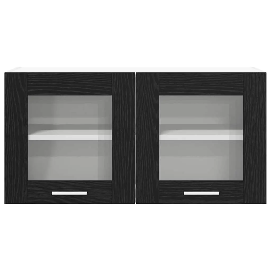 Black Oak and White Hanging Kitchen Cabinet